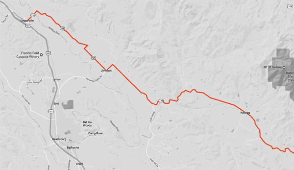 Somewhat twisty section of 128 from Yountville to Cloverdale